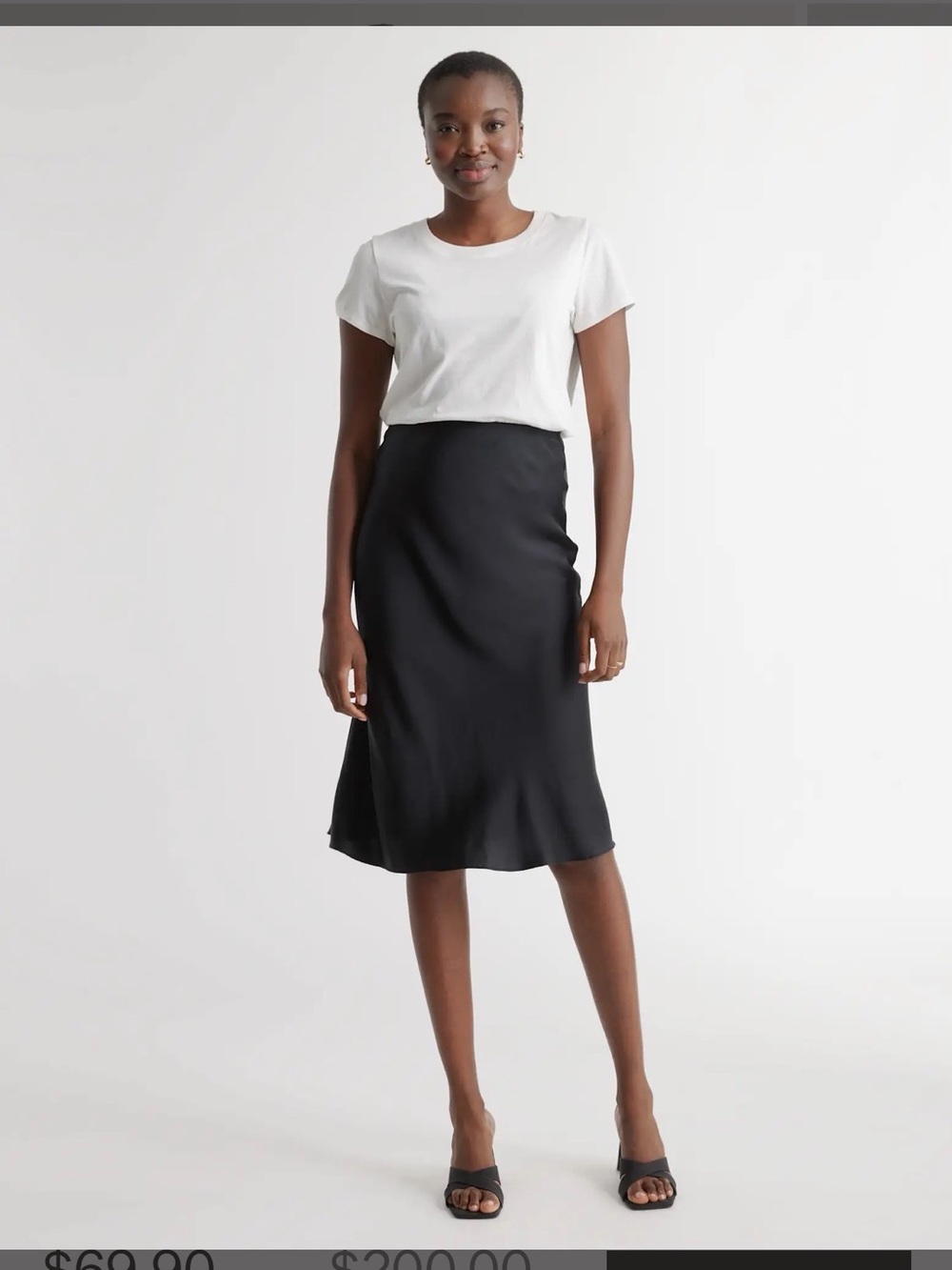 Quince Black Satin Midi Skirt
